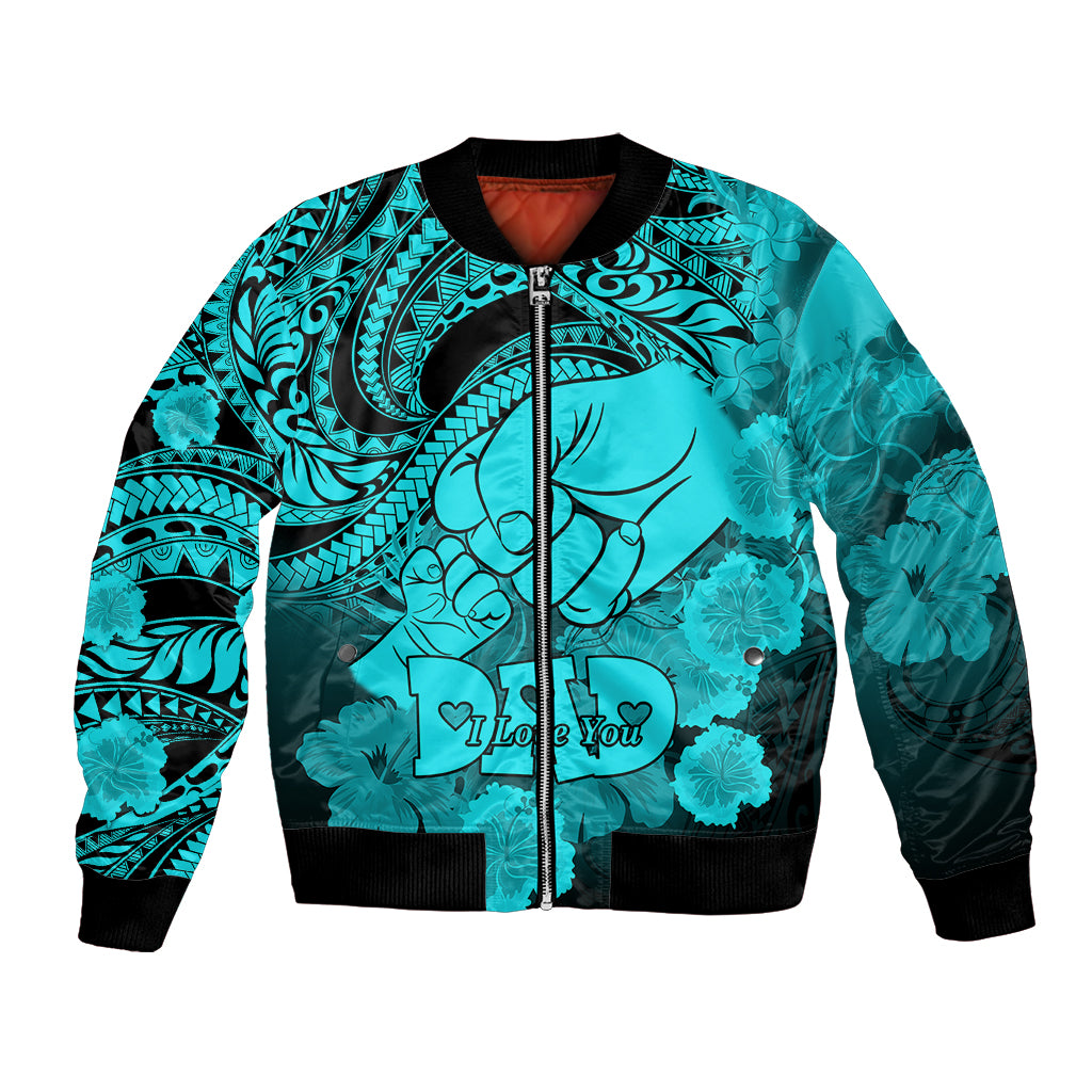 Polynesian Pride Happy Father Day Bomber Jacket I Love You Dad - Polynesian Tribal Aqua LT9 Unisex Aqua - Polynesian Pride