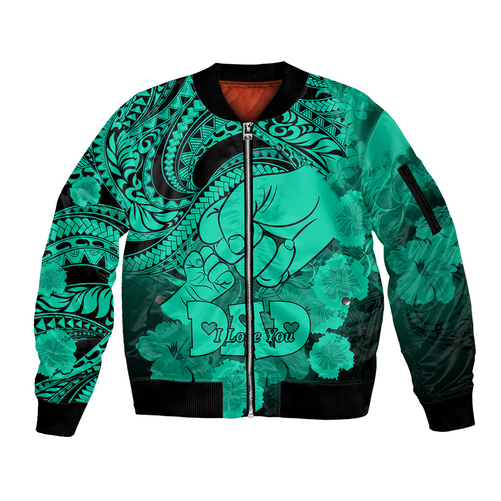 Polynesian Pride Happy Father Day Sleeve Zip Bomber Jacket I Love You Dad - Polynesian Tribal Green LT9 Unisex Green - Polynesian Pride