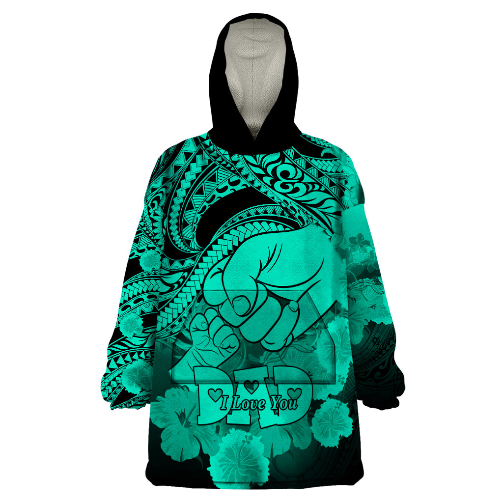 Polynesian Pride Happy Father Day Wearable Blanket Hoodie I Love You Dad - Polynesian Tribal Green LT9 One Size Green - Polynesian Pride