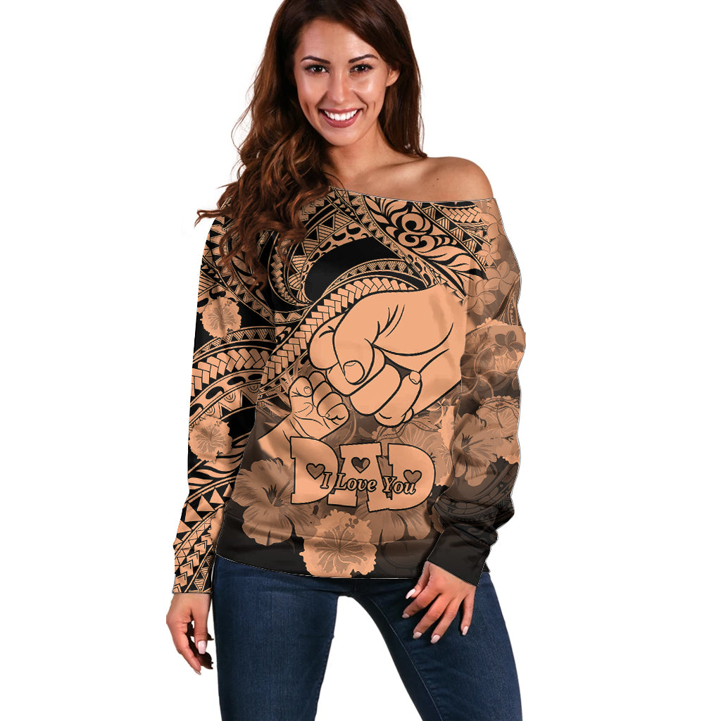 Personalised Polynesian Pride Happy Father Day Off Shoulder Sweater I Love You Dad - Polynesian Tribal Nude LT9 Women Nude - Polynesian Pride