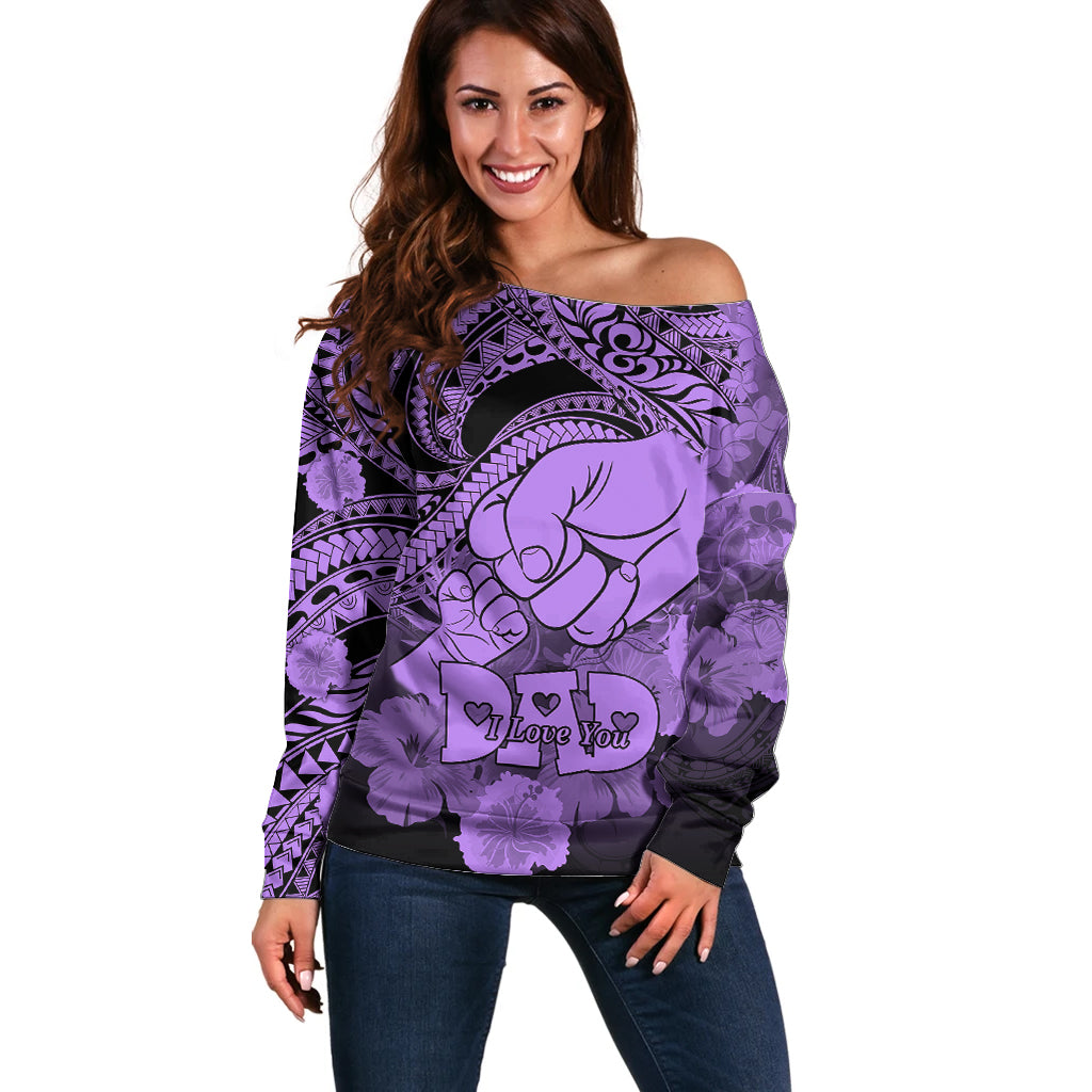 Polynesian Pride Happy Father Day Off Shoulder Sweater I Love You Dad - Polynesian Tribal Purple LT9 Women Purple - Polynesian Pride