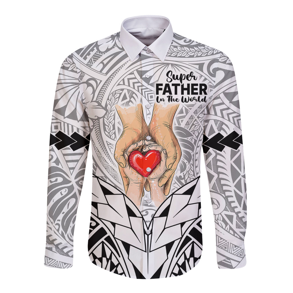 Polynesian Father's Day Gift For Dad Long Sleeve Button Shirt Super Father In The World - Black Polynesian Pattern LT9 Unisex Black - Polynesian Pride