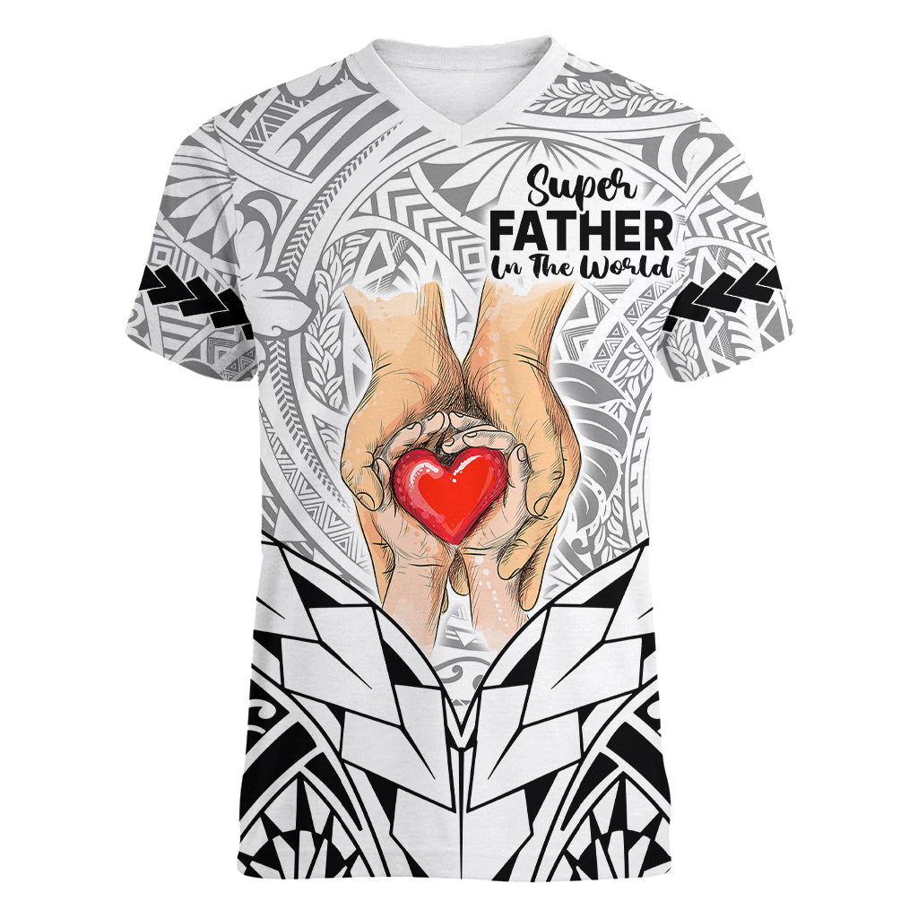 Polynesian Father's Day Gift For Dad Women V Neck T Shirt Super Father In The World - Black Polynesian Pattern LT9 Female Black - Polynesian Pride