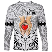 Personalised Polynesian Father's Day Gift For Dad Long Sleeve Shirt Super Father In The World - Black Polynesian Pattern LT9 Unisex Black - Polynesian Pride