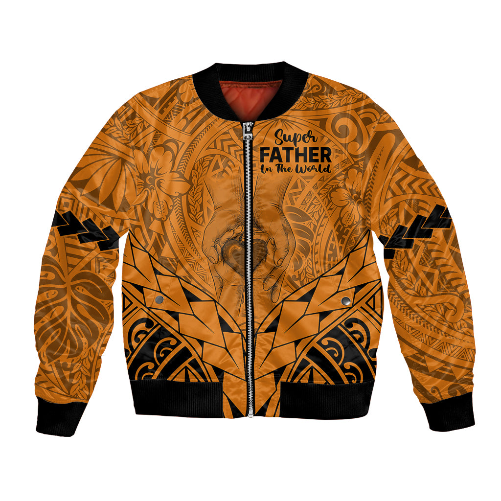 Polynesian Father's Day Gift For Dad Bomber Jacket Super Father In The World - Gold Polynesian Pattern LT9 Unisex Gold - Polynesian Pride