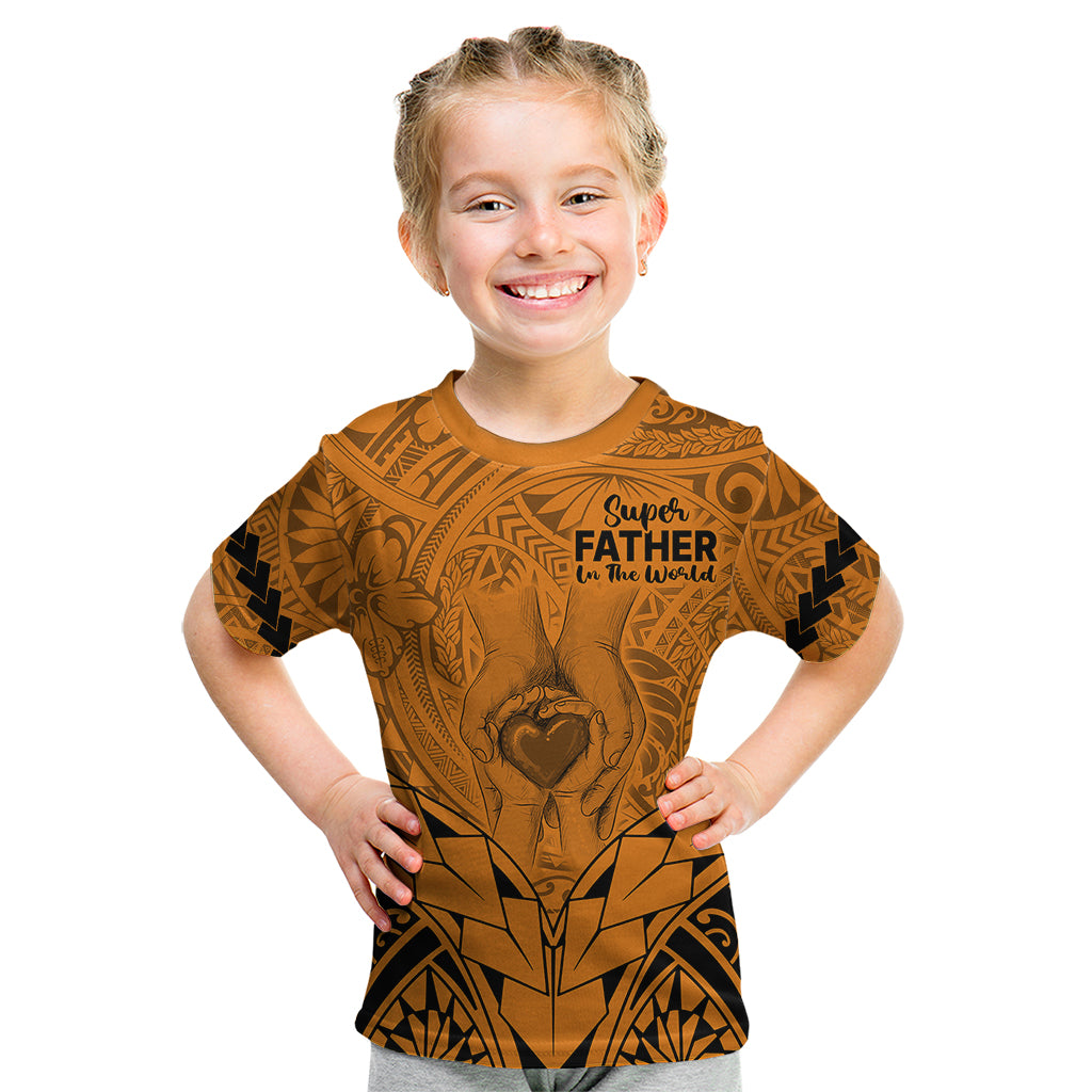 Polynesian Father's Day Gift For Dad Kid T Shirt Super Father In The World - Gold Polynesian Pattern LT9 Gold - Polynesian Pride