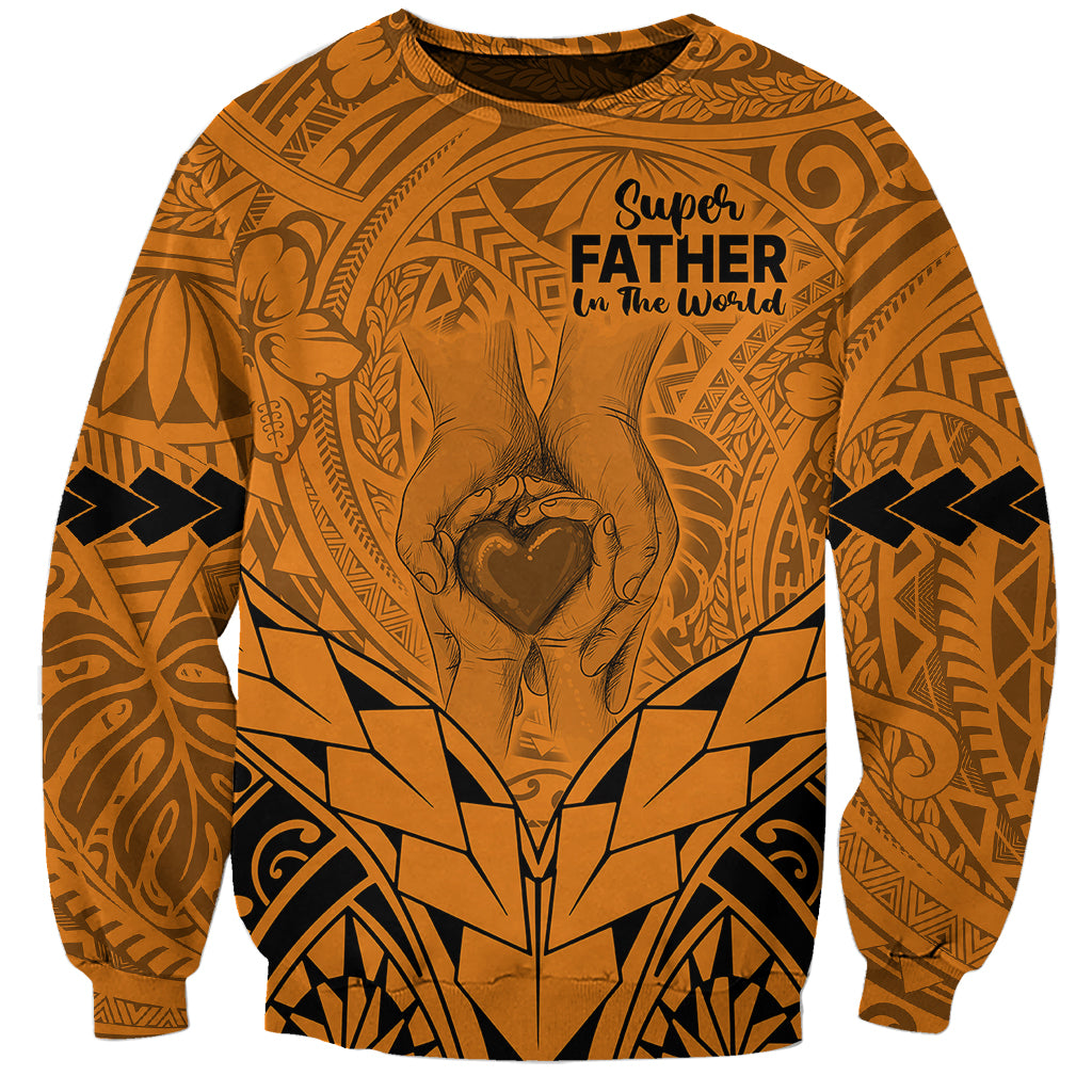 Polynesian Father's Day Gift For Dad Sweatshirt Super Father In The World - Gold Polynesian Pattern LT9 Unisex Gold - Polynesian Pride