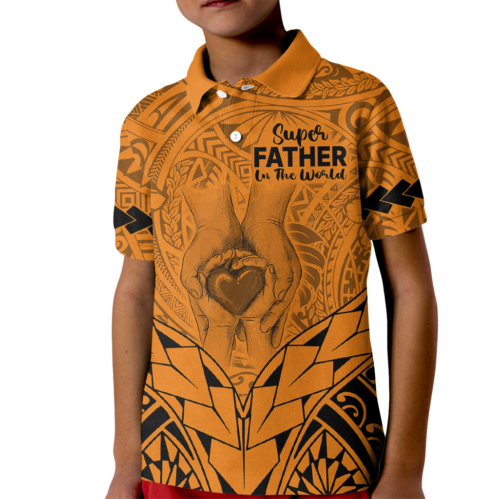 Personalised Polynesian Father's Day Gift For Dad Kid Polo Shirt Super Father In The World - Gold Polynesian Pattern LT9 Kid Gold - Polynesian Pride