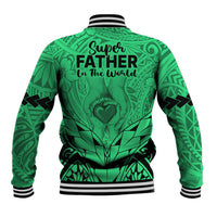 Polynesian Father's Day Gift For Dad Baseball Jacket Super Father In The World - Green Polynesian Pattern LT9 - Polynesian Pride