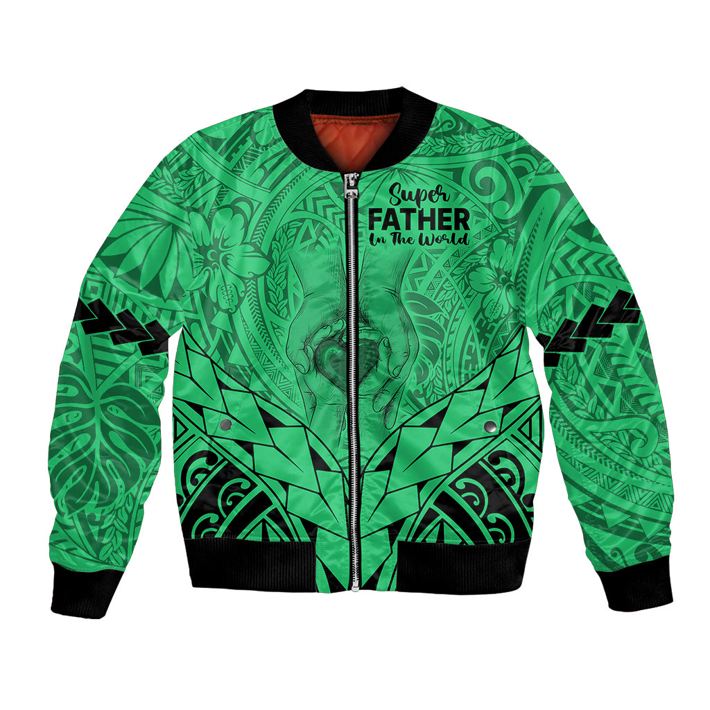 Polynesian Father's Day Gift For Dad Bomber Jacket Super Father In The World - Green Polynesian Pattern LT9 Unisex Green - Polynesian Pride