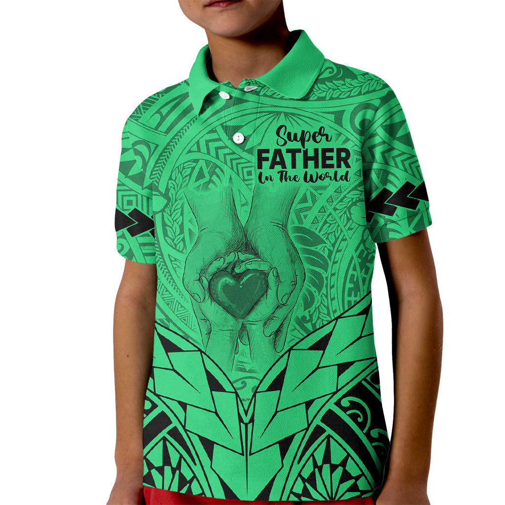 Polynesian Father's Day Gift For Dad Kid Polo Shirt Super Father In The World - Green Polynesian Pattern LT9 Kid Green - Polynesian Pride