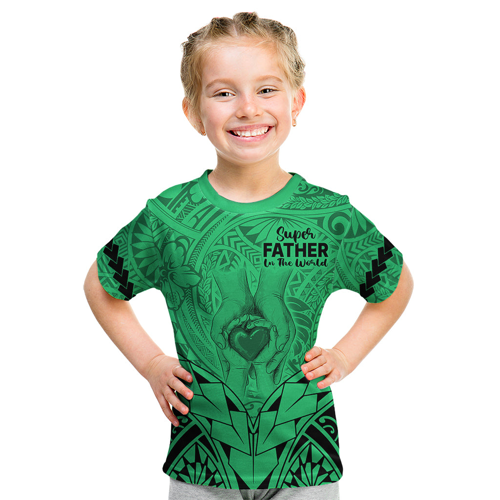 Polynesian Father's Day Gift For Dad Kid T Shirt Super Father In The World - Green Polynesian Pattern LT9 Green - Polynesian Pride