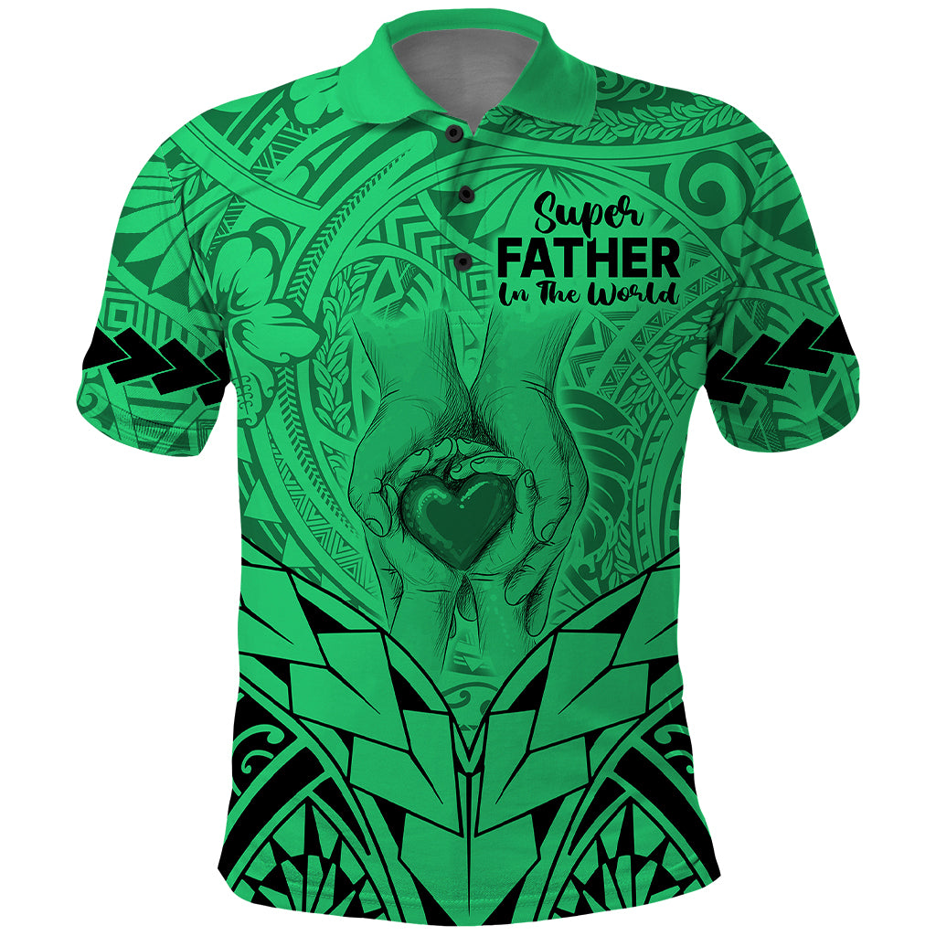 Polynesian Fathers Day Gift For Dad Polo Shirt Super Father In The World Green Polynesian Pattern LT9 Green - Polynesian Pride