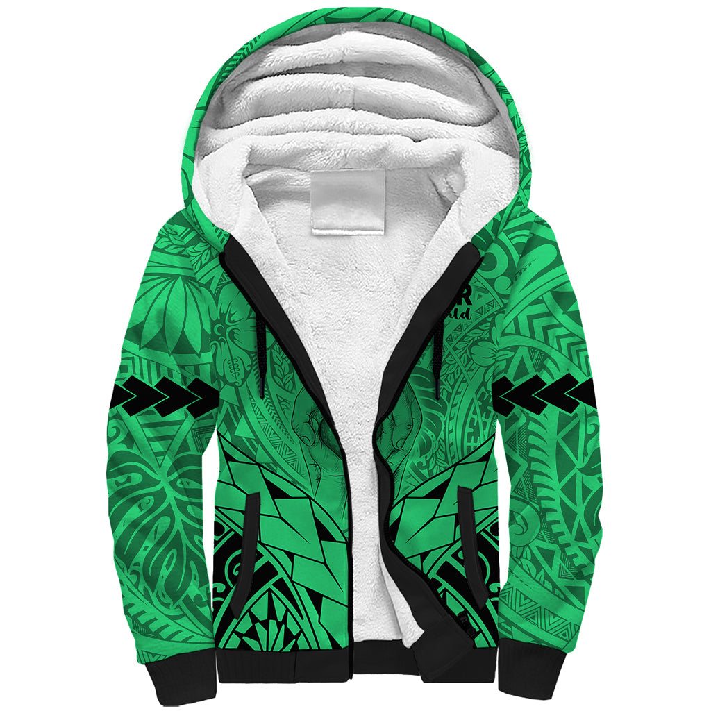 Polynesian Father's Day Gift For Dad Sherpa Hoodie Super Father In The World - Green Polynesian Pattern LT9 Unisex Green - Polynesian Pride