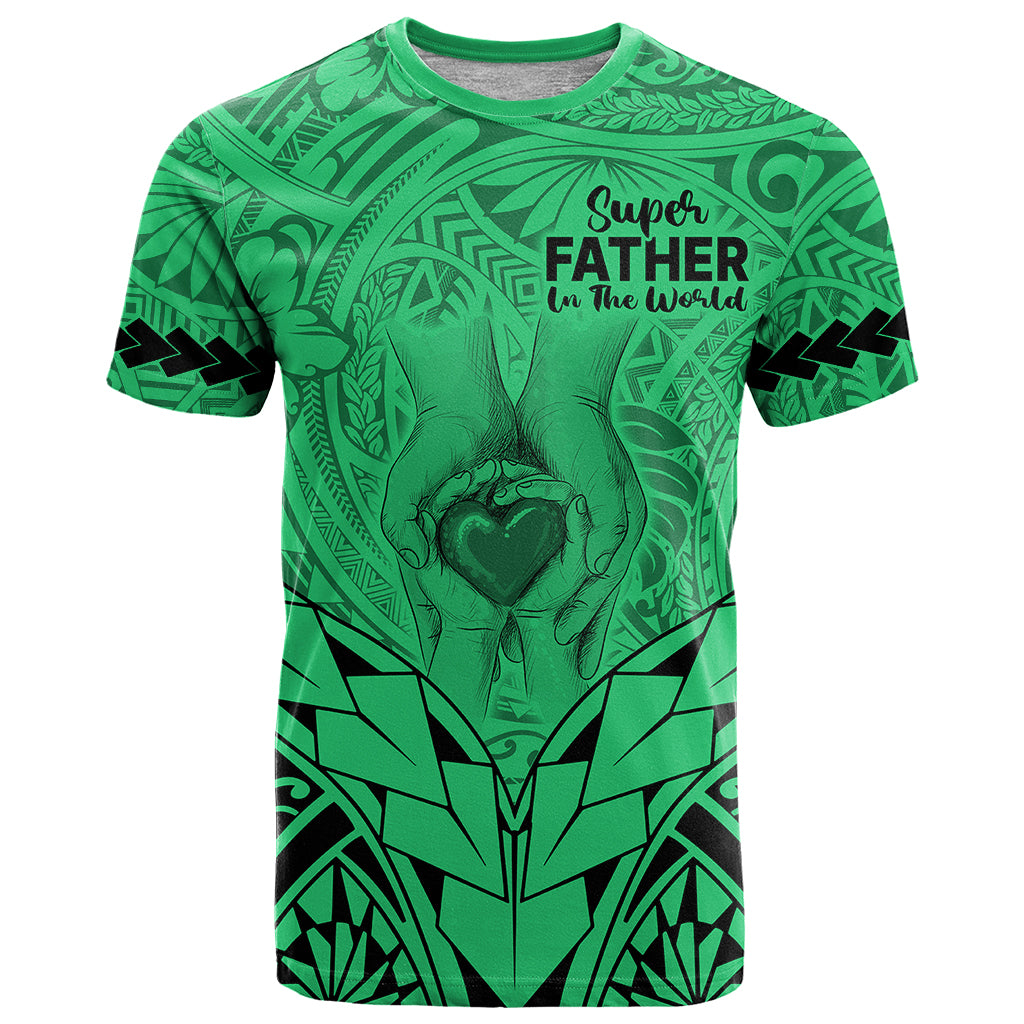 Polynesian Fathers Day Gift For Dad T Shirt Super Father In The World Green Polynesian Pattern LT9 Green - Polynesian Pride