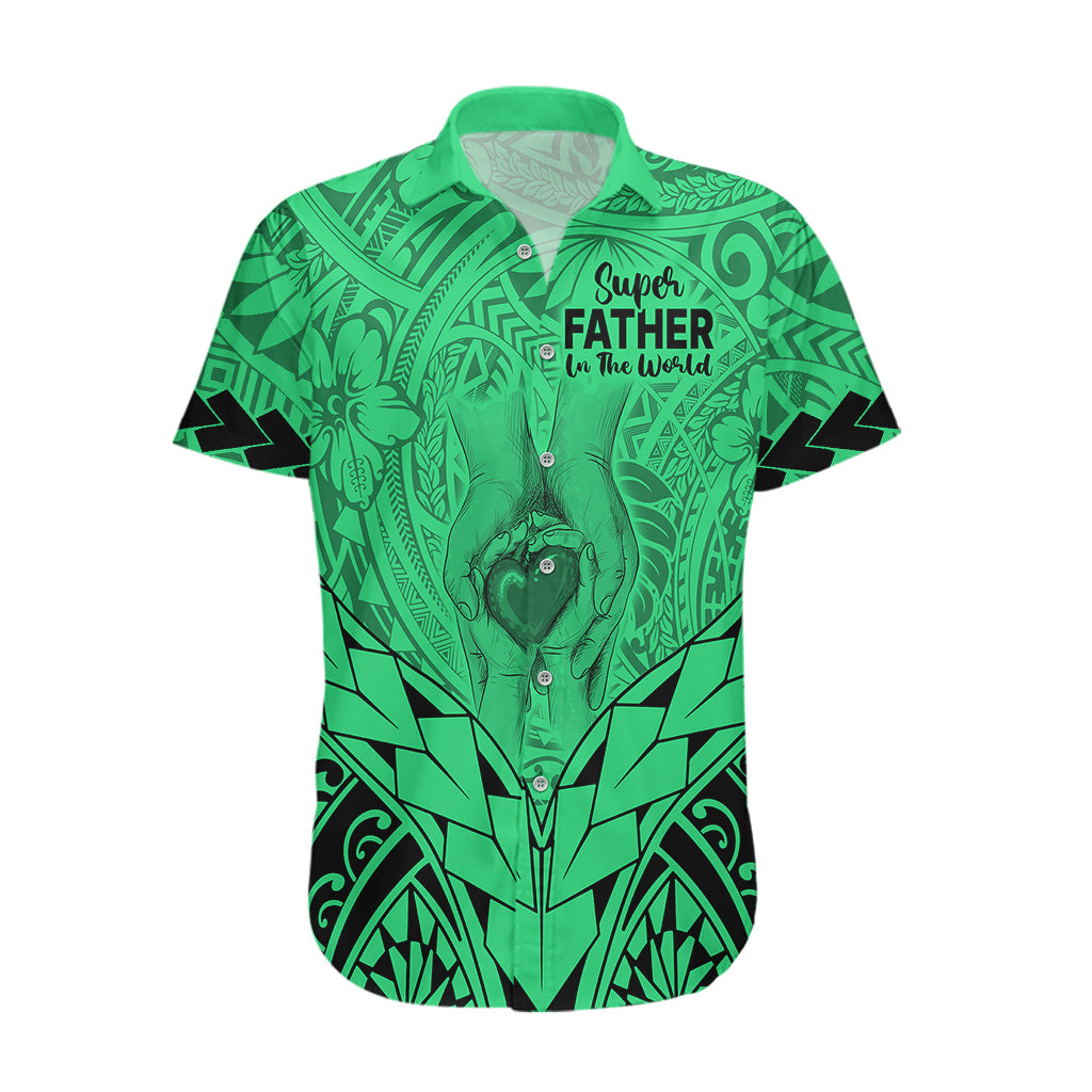 Personalised Polynesian Father's Day Gift For Dad Hawaiian Shirt Super Father In The World - Green Polynesian Pattern LT9 Green - Polynesian Pride