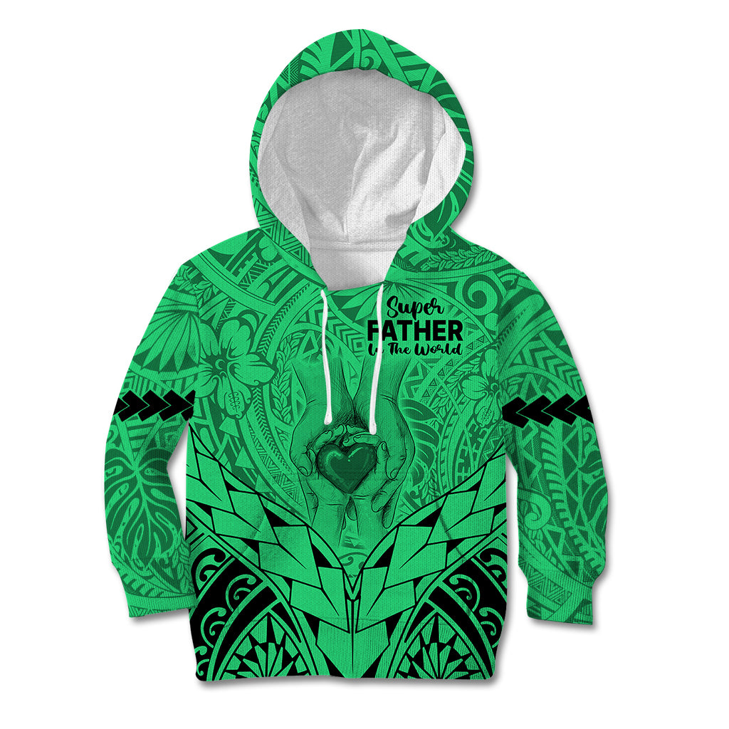 Personalised Polynesian Father's Day Gift For Dad Kid Hoodie Super Father In The World - Green Polynesian Pattern LT9 Hoodie Green - Polynesian Pride