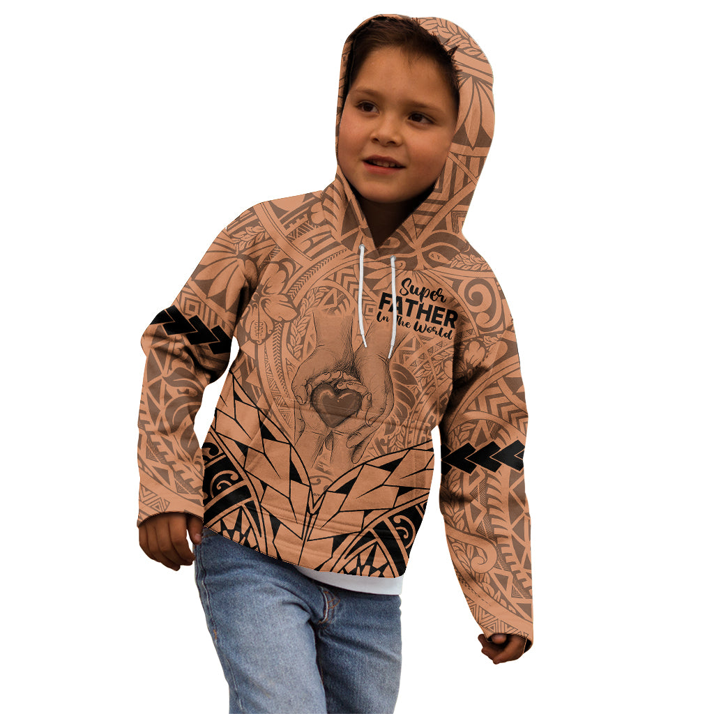 Polynesian Father's Day Gift For Dad Kid Hoodie Super Father In The World - Nude Polynesian Pattern LT9 - Polynesian Pride