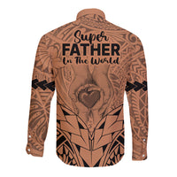 Polynesian Father's Day Gift For Dad Long Sleeve Button Shirt Super Father In The World - Nude Polynesian Pattern LT9 - Polynesian Pride
