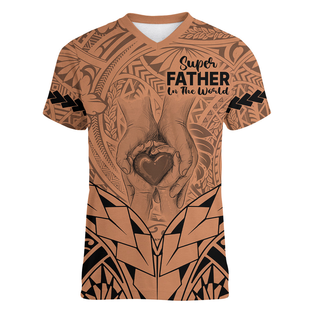 Polynesian Father's Day Gift For Dad Women V Neck T Shirt Super Father In The World - Nude Polynesian Pattern LT9 Female Nude - Polynesian Pride