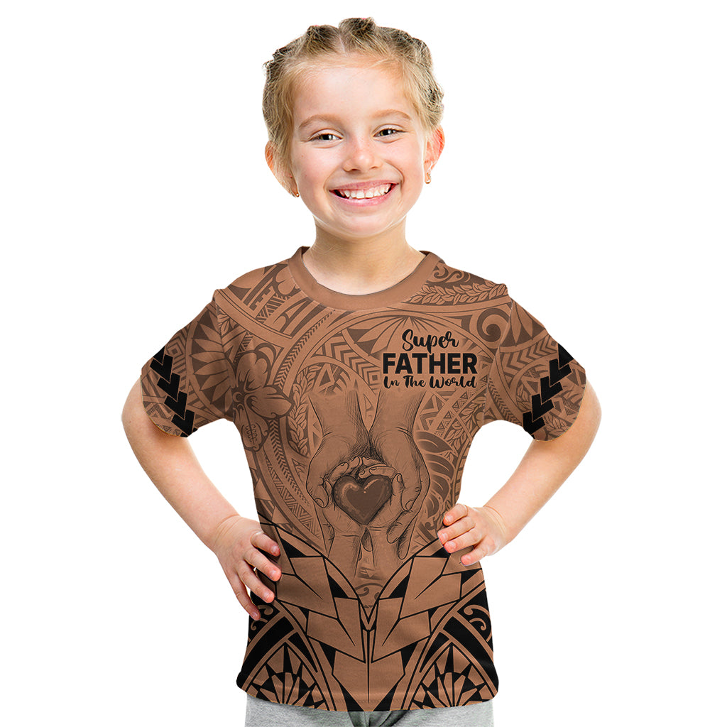 Personalised Polynesian Father's Day Gift For Dad Kid T Shirt Super Father In The World - Nude Polynesian Pattern LT9 Nude - Polynesian Pride