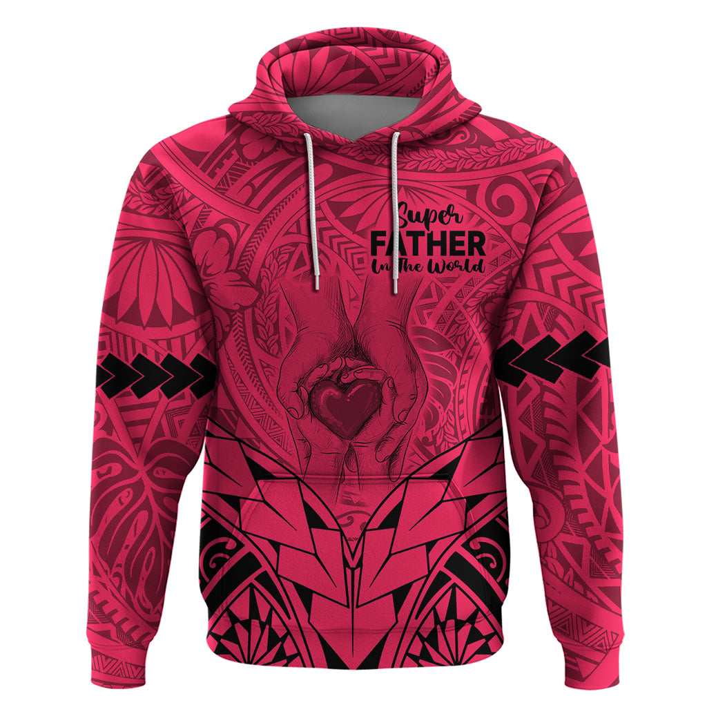 Polynesian Fathers Day Gift For Dad Hoodie Super Father In The World Pink Polynesian Pattern LT9 Pink - Polynesian Pride