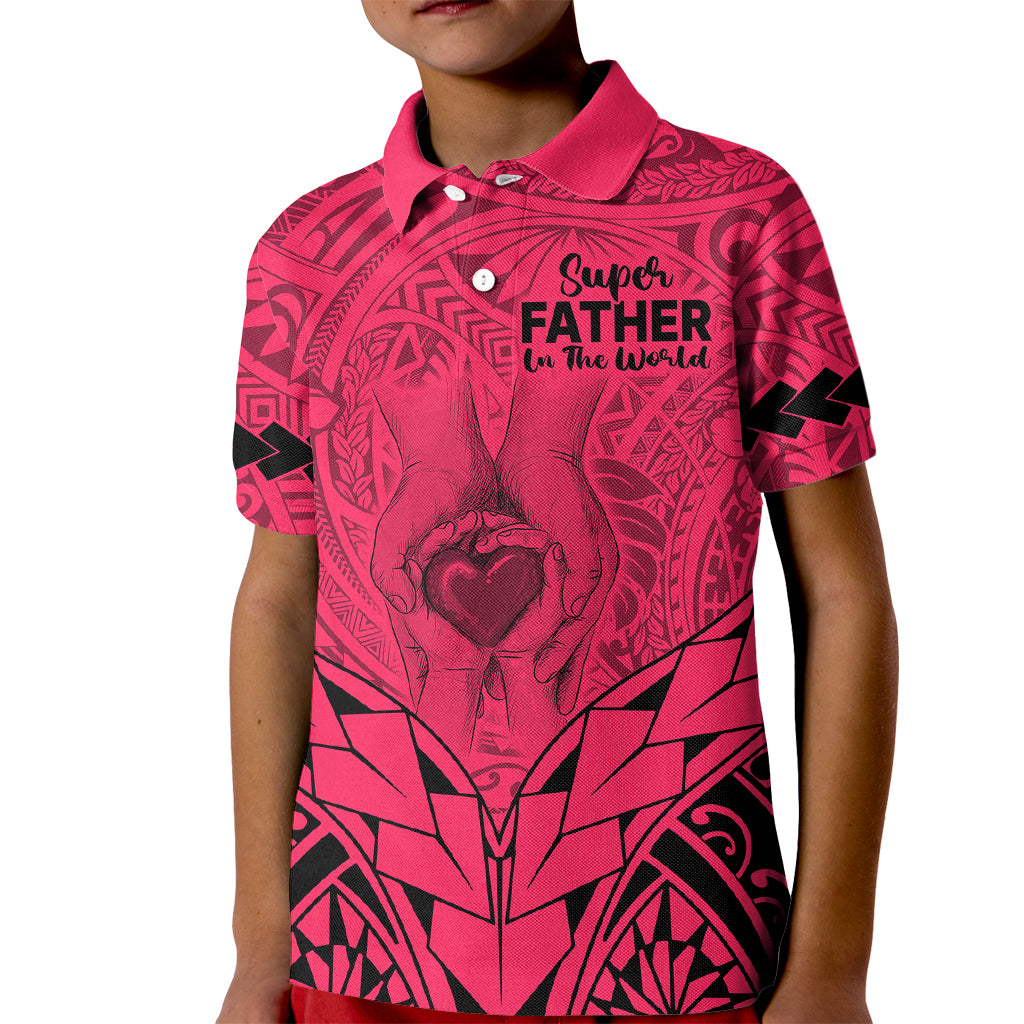 Polynesian Father's Day Gift For Dad Kid Polo Shirt Super Father In The World - Pink Polynesian Pattern LT9 Kid Pink - Polynesian Pride