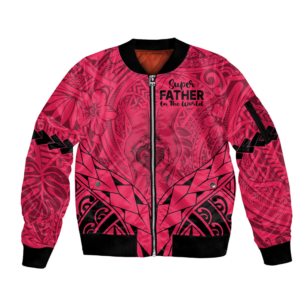 Polynesian Father's Day Gift For Dad Sleeve Zip Bomber Jacket Super Father In The World - Pink Polynesian Pattern LT9 Unisex Pink - Polynesian Pride