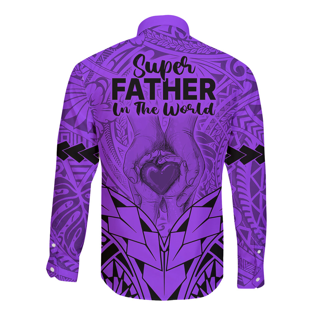 Polynesian Father's Day Gift For Dad Long Sleeve Button Shirt Super Father In The World - Purple Polynesian Pattern LT9 - Polynesian Pride
