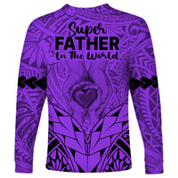 Polynesian Father's Day Gift For Dad Long Sleeve Shirt Super Father In The World - Purple Polynesian Pattern LT9 - Polynesian Pride