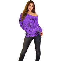 Polynesian Father's Day Gift For Dad Off Shoulder Sweater Super Father In The World - Purple Polynesian Pattern LT9 - Polynesian Pride