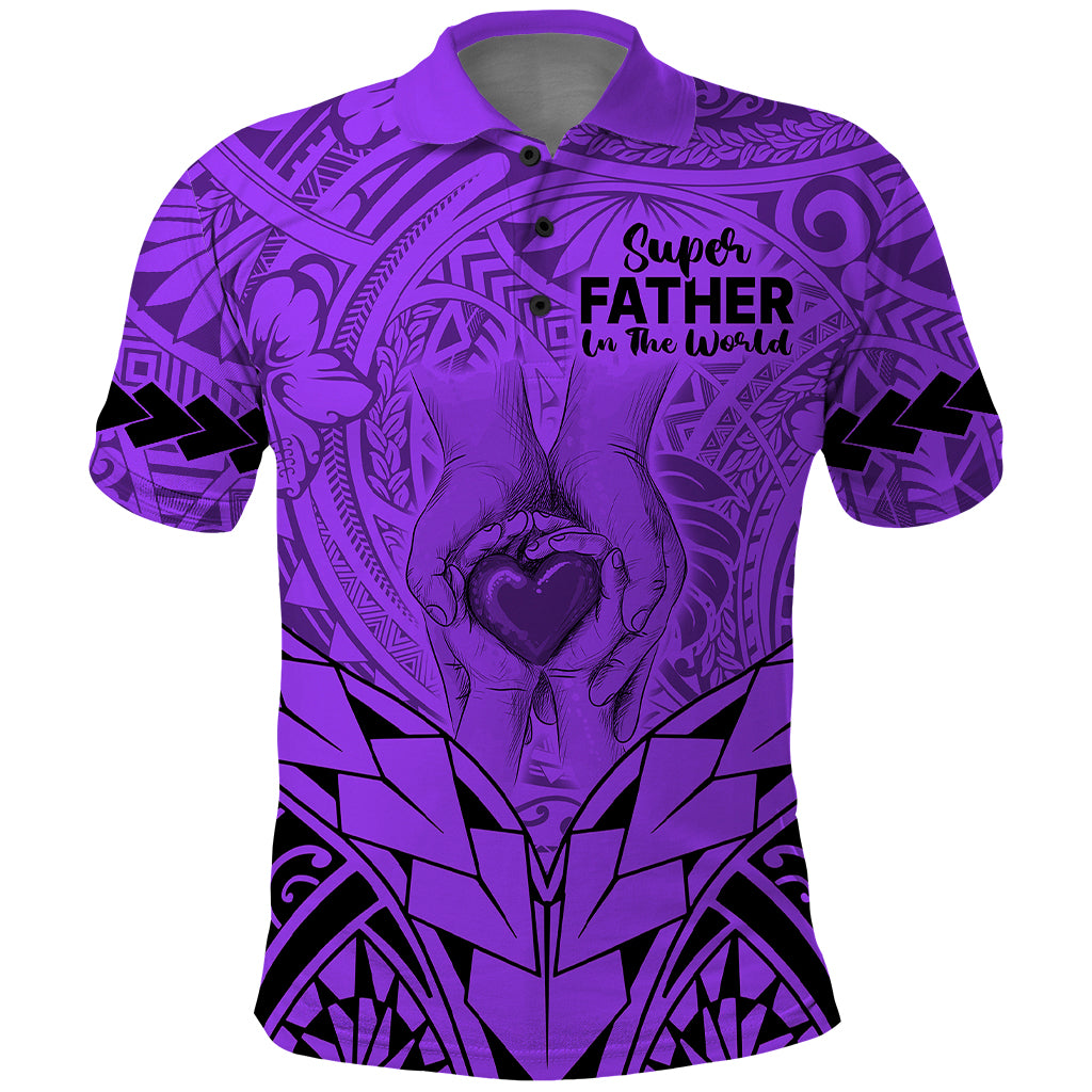 Polynesian Fathers Day Gift For Dad Polo Shirt Super Father In The World Purple Polynesian Pattern LT9 Purple - Polynesian Pride