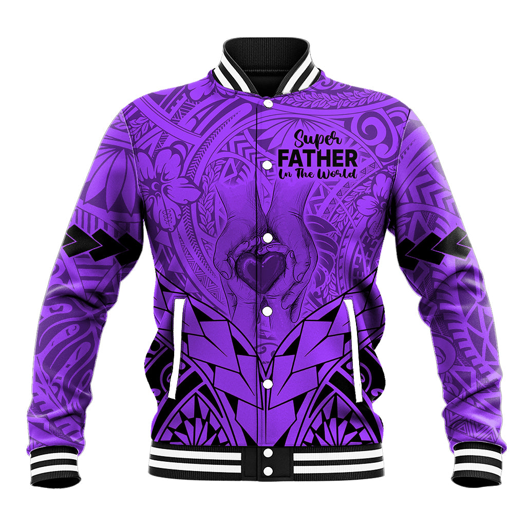 Personalised Polynesian Father's Day Gift For Dad Baseball Jacket Super Father In The World - Purple Polynesian Pattern LT9 Unisex Purple - Polynesian Pride