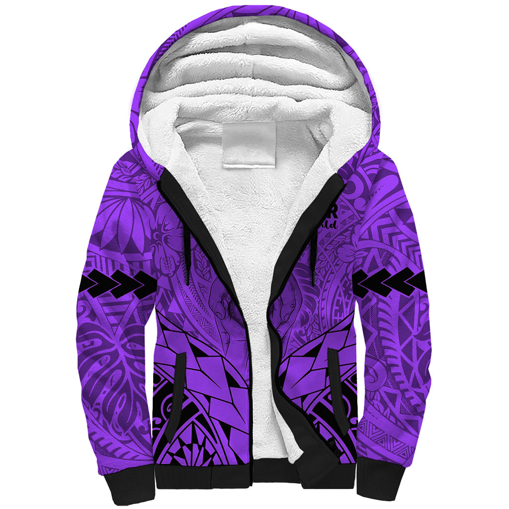 Personalised Polynesian Father's Day Gift For Dad Sherpa Hoodie Super Father In The World - Purple Polynesian Pattern LT9 Unisex Purple - Polynesian Pride