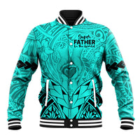 Polynesian Father's Day Gift For Dad Baseball Jacket Super Father In The World - Turquoise Polynesian Pattern LT9 Unisex Turquoise - Polynesian Pride