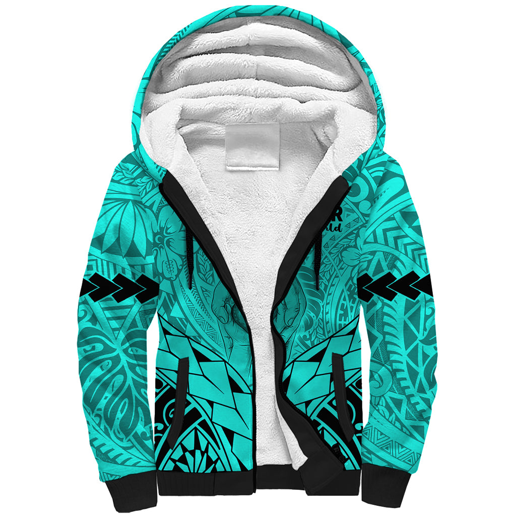 Polynesian Father's Day Gift For Dad Sherpa Hoodie Super Father In The World - Turquoise Polynesian Pattern LT9 Unisex Turquoise - Polynesian Pride