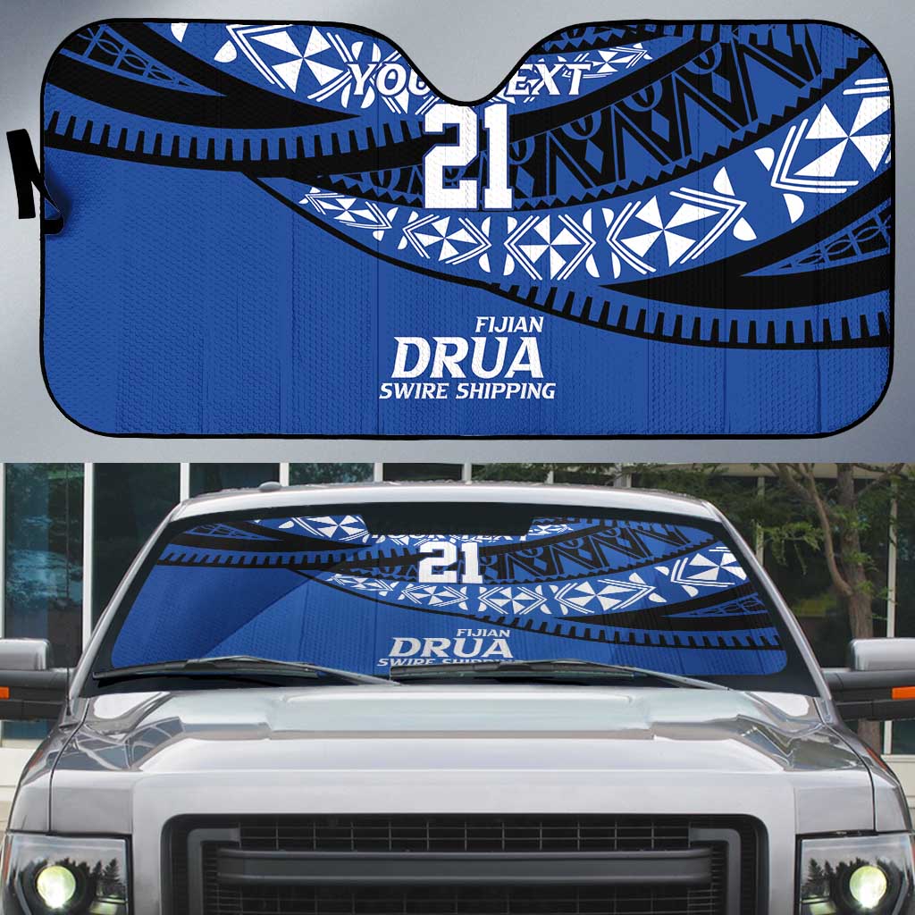 Fiji Rugby Pacific Custom Auto Sun Shade Pasifika Tapa Pattern LT9 Blue - Polynesian Pride