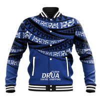 Fiji Rugby Pacific Custom Baseball Jacket Pasifika Tapa Pattern LT9 Unisex Blue - Polynesian Pride