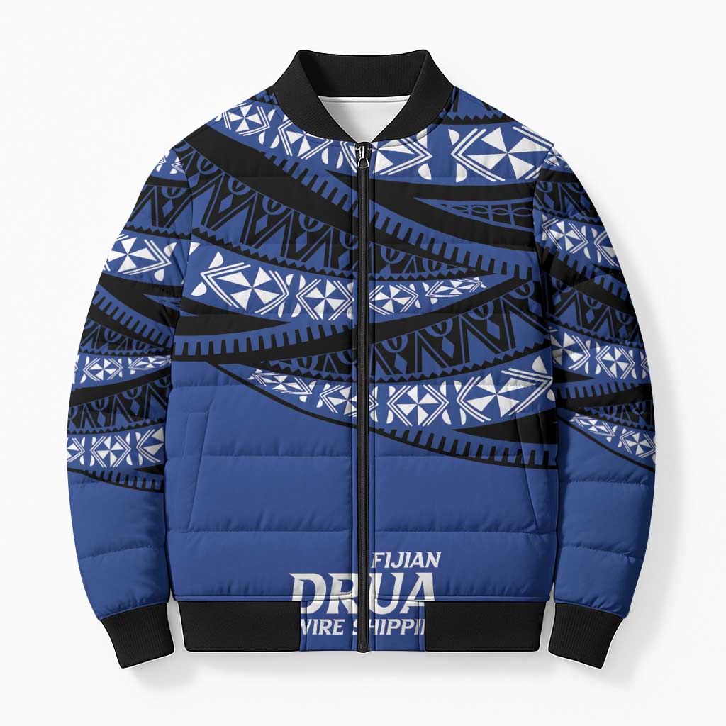 Fiji Rugby Pacific Custom Bomber Puffer Jacket Pasifika Tapa Pattern LT9 Unisex Blue - Polynesian Pride