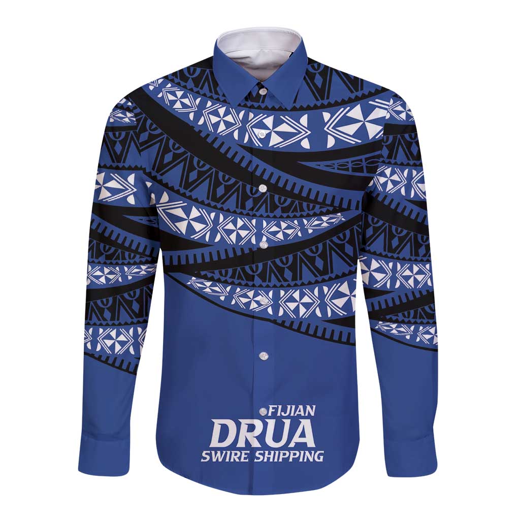 Fiji Rugby Pacific Custom Long Sleeve Button Shirt Pasifika Tapa Pattern LT9 Unisex Blue - Polynesian Pride