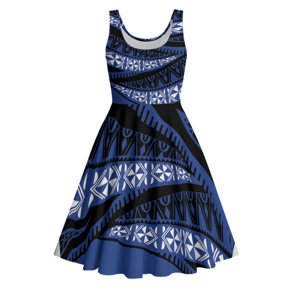 Fiji Rugby Pacific Custom Midi Dress Pasifika Tapa Pattern LT9 Blue - Polynesian Pride