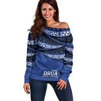 Fiji Rugby Pacific Custom Off Shoulder Sweater Pasifika Tapa Pattern LT9 Women Blue - Polynesian Pride