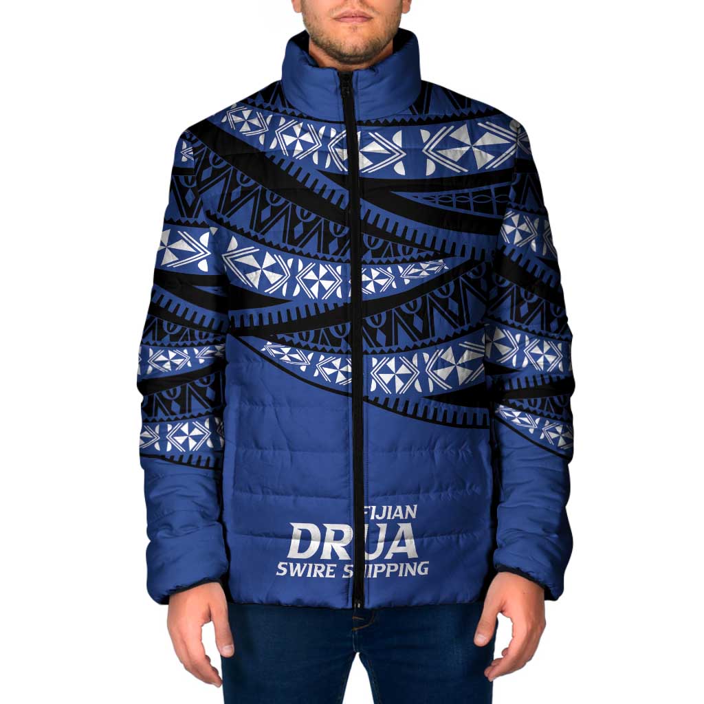 Fiji Rugby Pacific Custom Padded Jacket Pasifika Tapa Pattern LT9 Men Blue - Polynesian Pride
