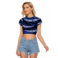 Fiji Rugby Pacific Custom Raglan Cropped T Shirt Pasifika Tapa Pattern LT9 Female Blue - Polynesian Pride