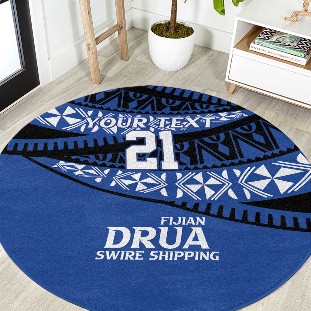 Fiji Rugby Pacific Custom Round Carpet Pasifika Tapa Pattern LT9 Blue - Polynesian Pride