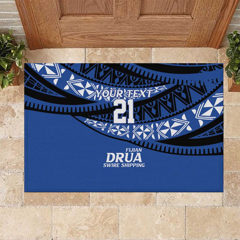 Fiji Rugby Pacific Custom Rubber Doormat Pasifika Tapa Pattern LT9 Blue - Polynesian Pride