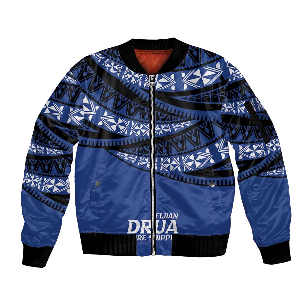 Fiji Rugby Pacific Custom Sleeve Zip Bomber Jacket Pasifika Tapa Pattern LT9 Unisex Blue - Polynesian Pride
