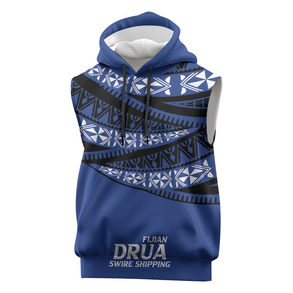 Fiji Rugby Pacific Custom Sleeveless Hoodie Pasifika Tapa Pattern LT9 Blue - Polynesian Pride
