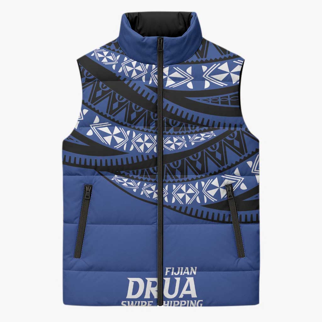 Fiji Rugby Pacific Custom Sleeveless Puffer Jacket Pasifika Tapa Pattern LT9 Unisex Blue - Polynesian Pride