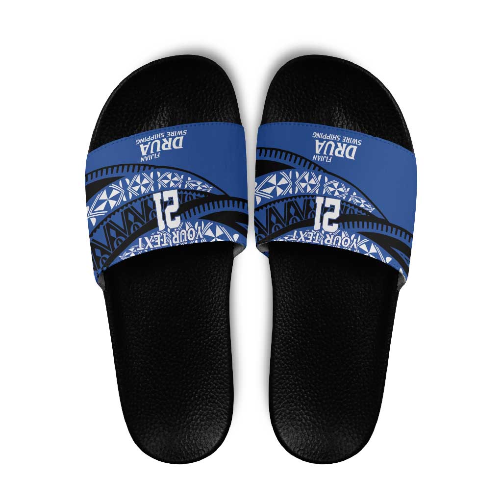Fiji Rugby Pacific Custom Slide Sandals Pasifika Tapa Pattern LT9 Blue - Polynesian Pride